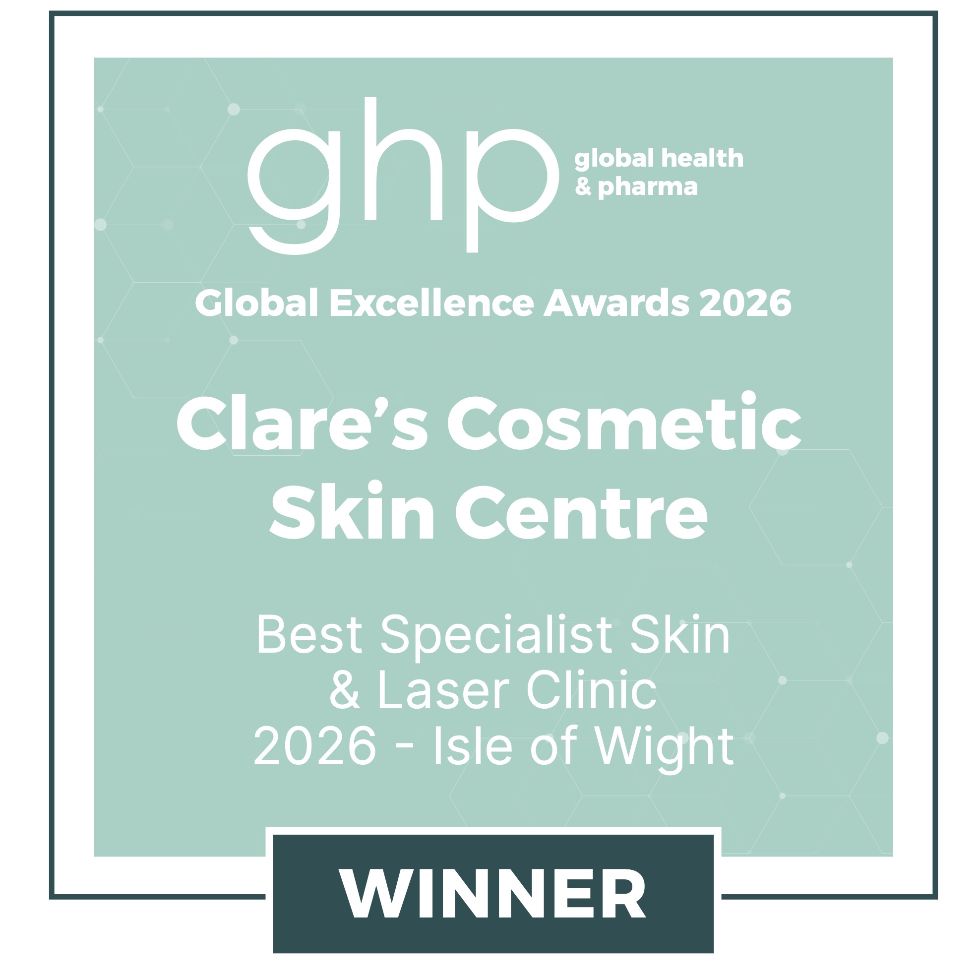 AIM-Mar26146_ClaresCosmeticSkinCentre_GlobalExcellenceAwards2026_WinnersBadge